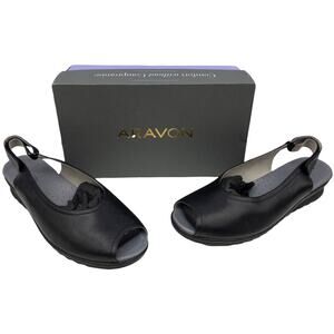 Aravon Josie Leather Slingback Open Toe Sandal Matte Black Flats Women's Size 11